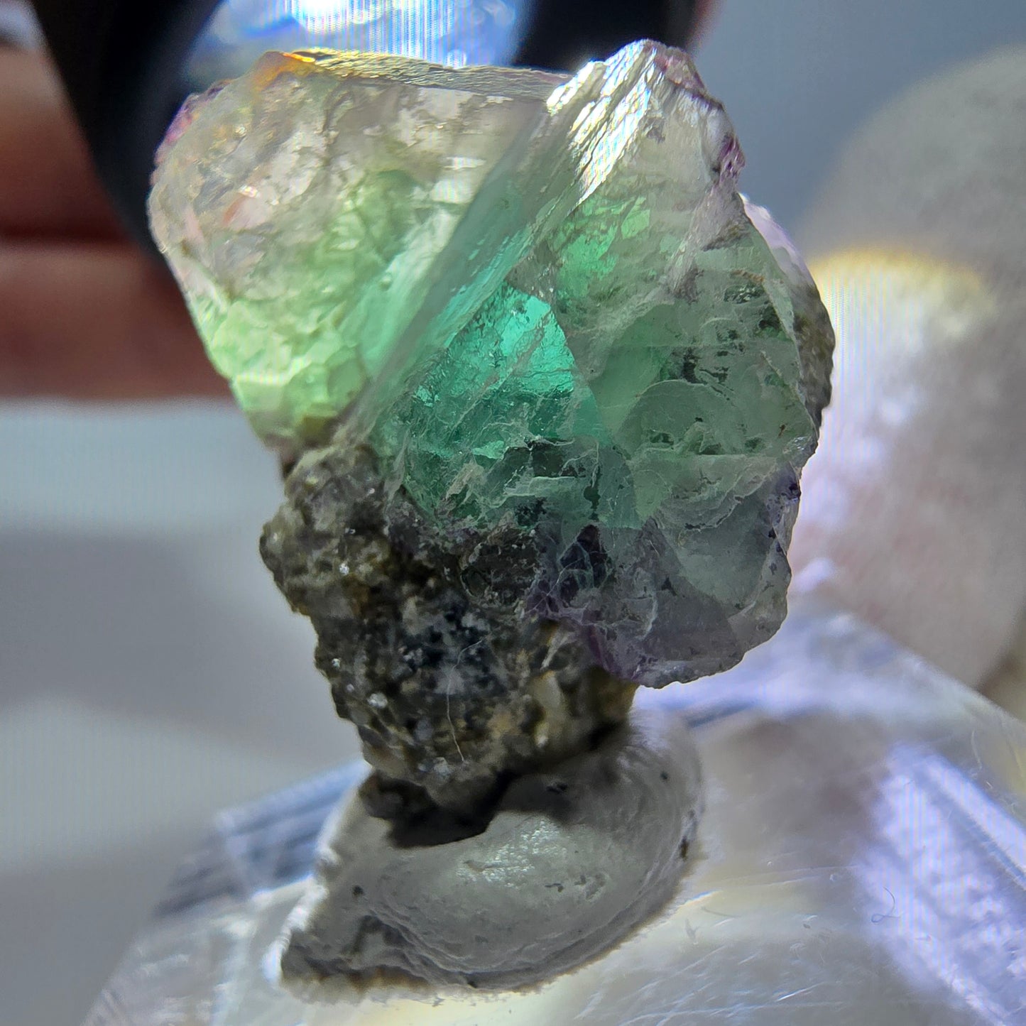 Cube de fluorite fantôme zonal, spécimen de muscovite, Erongo, Namibie, 24 x 20 x 19 mm