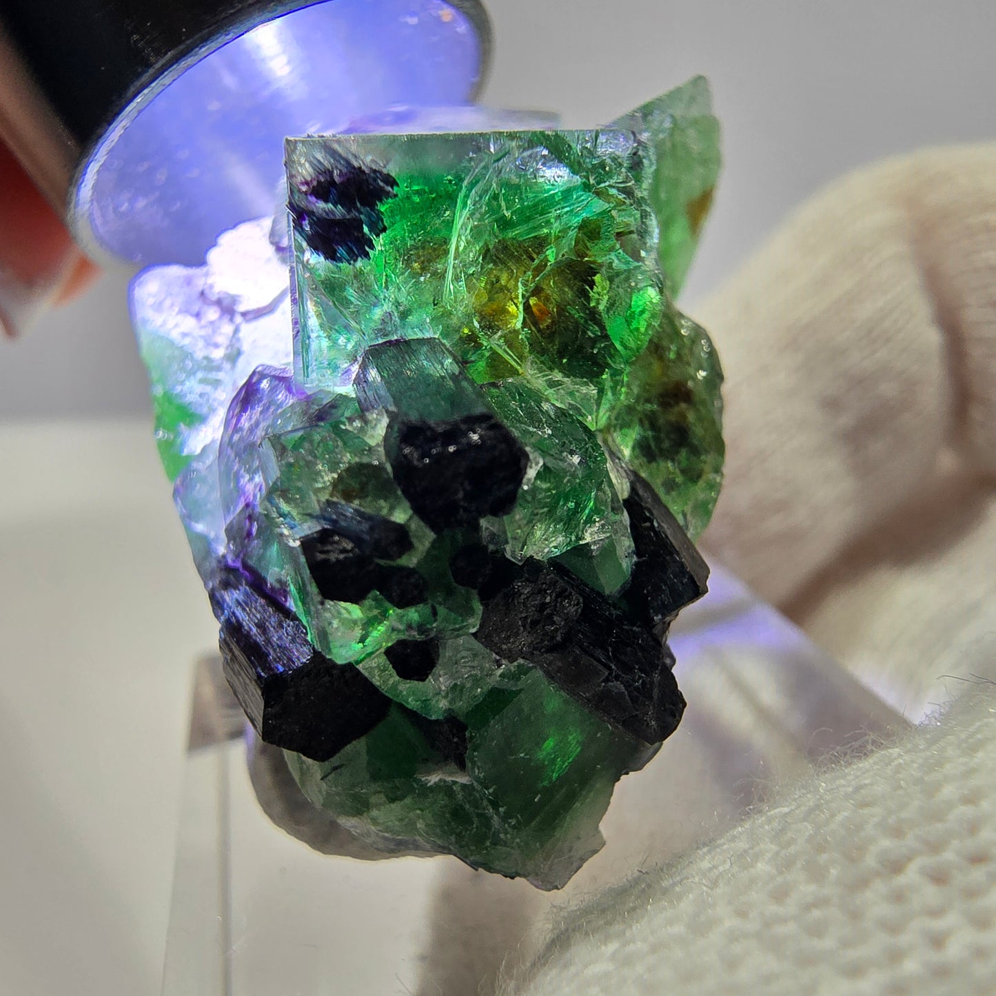Cube de fluorite fantôme zonal, spécimen de tourmaline Schorl, Erongo, Namibie, 35 x 25 x 22 mm