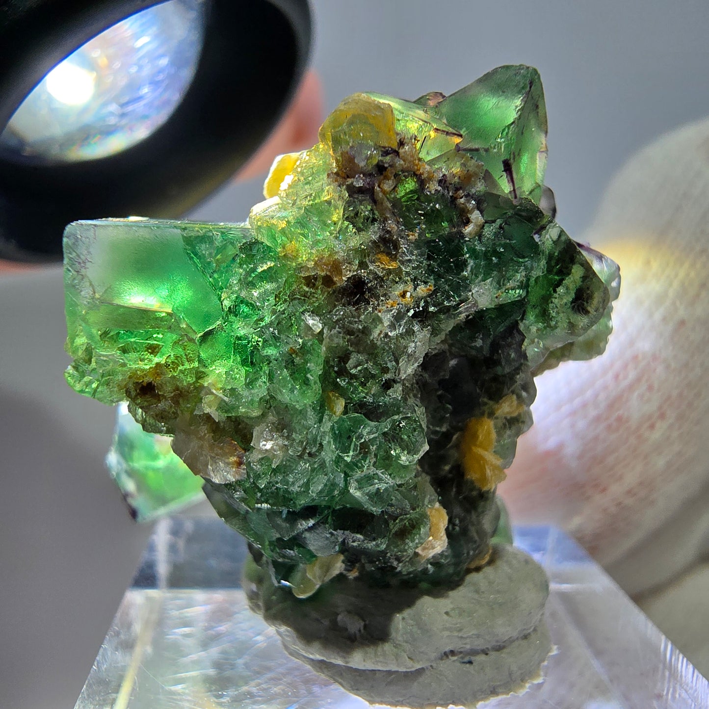 Spécimen de cube de fluorite fantôme zonal, de muscovite et de tourmaline Schorl, Erongo, Namibie, 27 x 25 x 24 mm