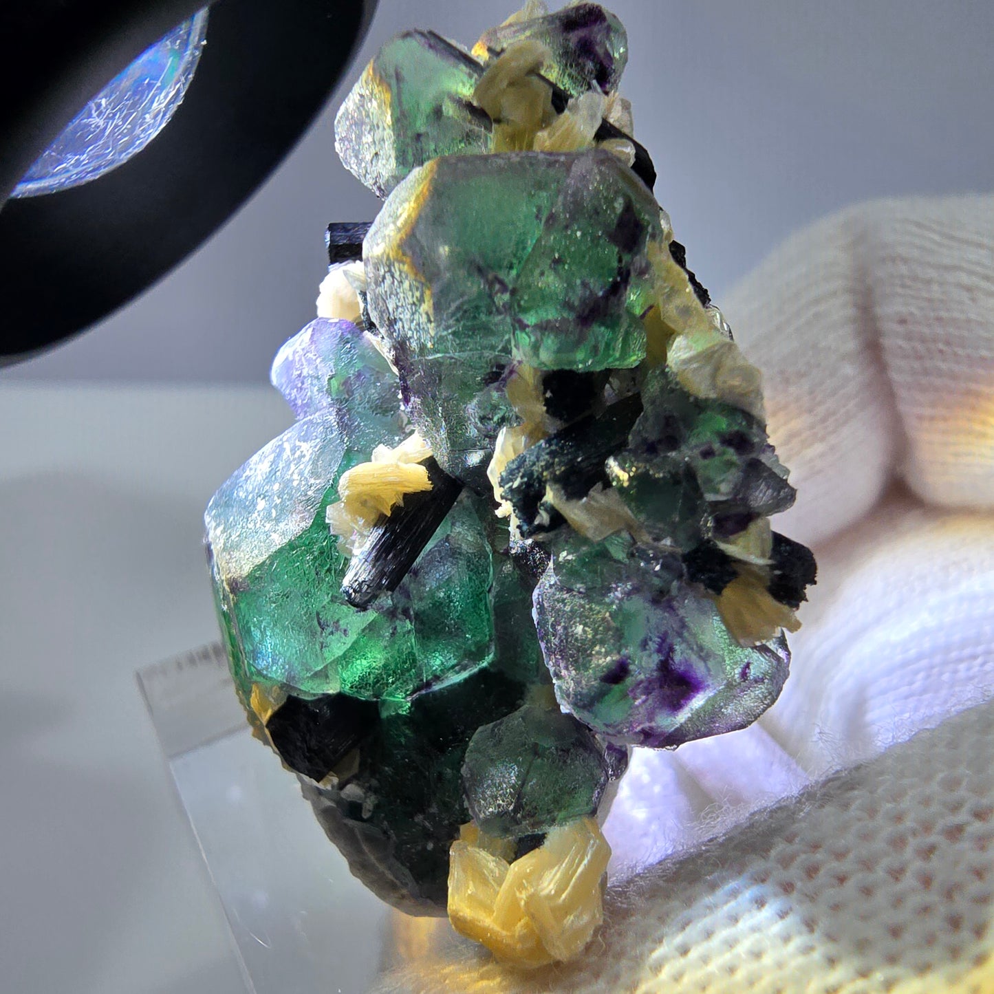 Cube de fluorite fantôme hexagonal, muscovite, tourmaline Schörl Erongo, Namibie 41*28*21mm