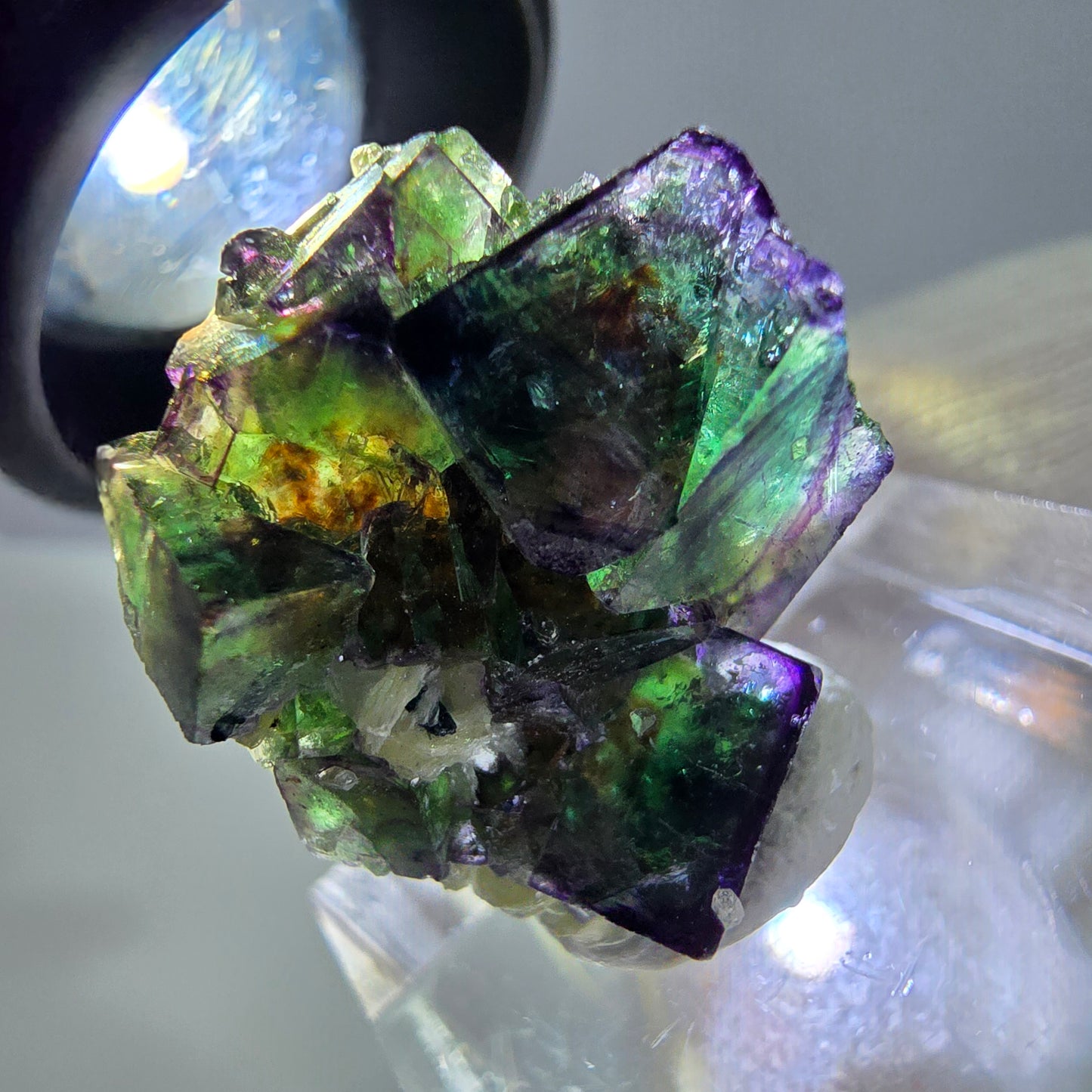 Spécimen de cube de fluorite fantôme zonal, de muscovite et de tourmaline Schorl, Erongo, Namibie, 24 x 18 x 11 mm