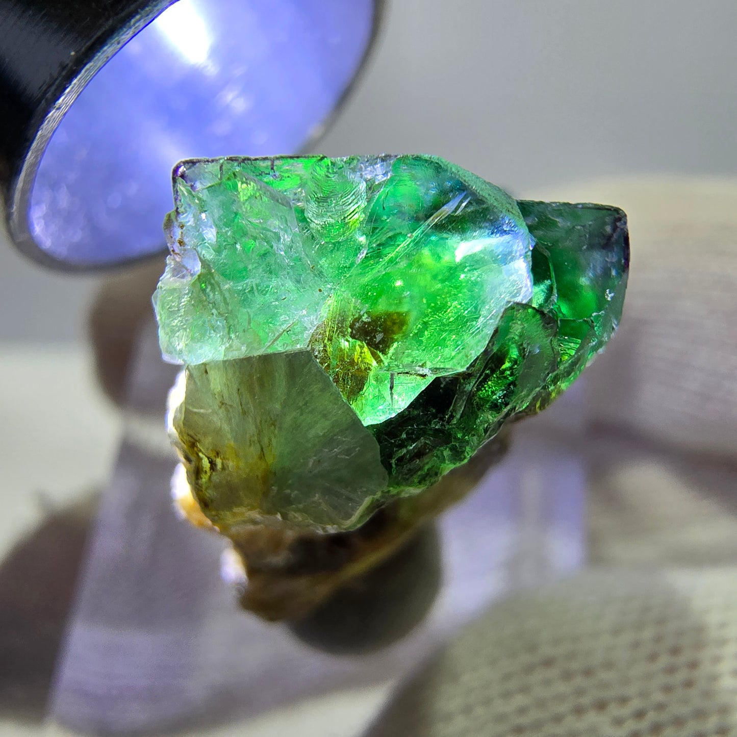 Cube de fluorite fantôme zonal, tourmaline hyalite muscovite Schörl, Erongo, Namibie 24 x 22 x 11 mm