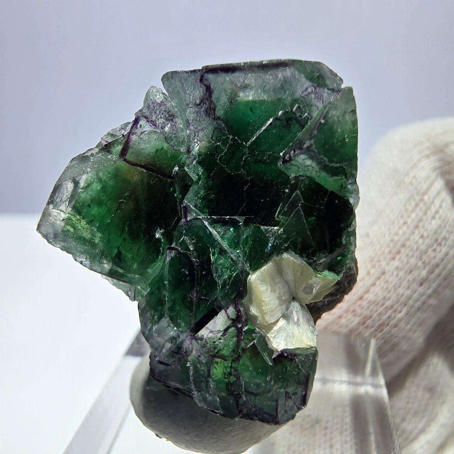 Spécimen de cube de fluorite fantôme zonal, de muscovite et de tourmaline Schorl, Erongo, Namibie, 32 x 26 x 20 mm