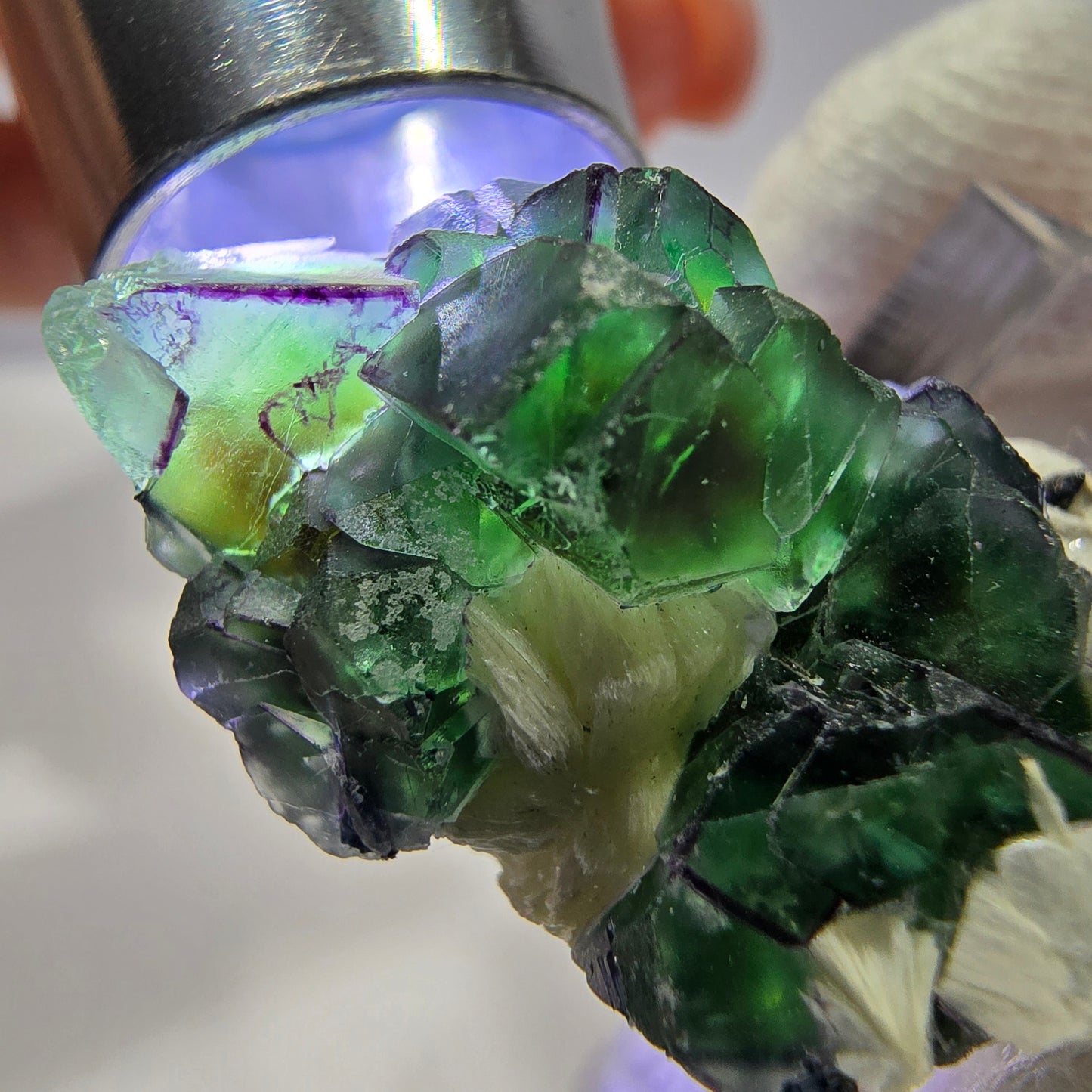 Fluorite fantôme zonale, muscovite, tourmaline Schörl, quartz fumé Erongo, Namibie 31*18*13mm