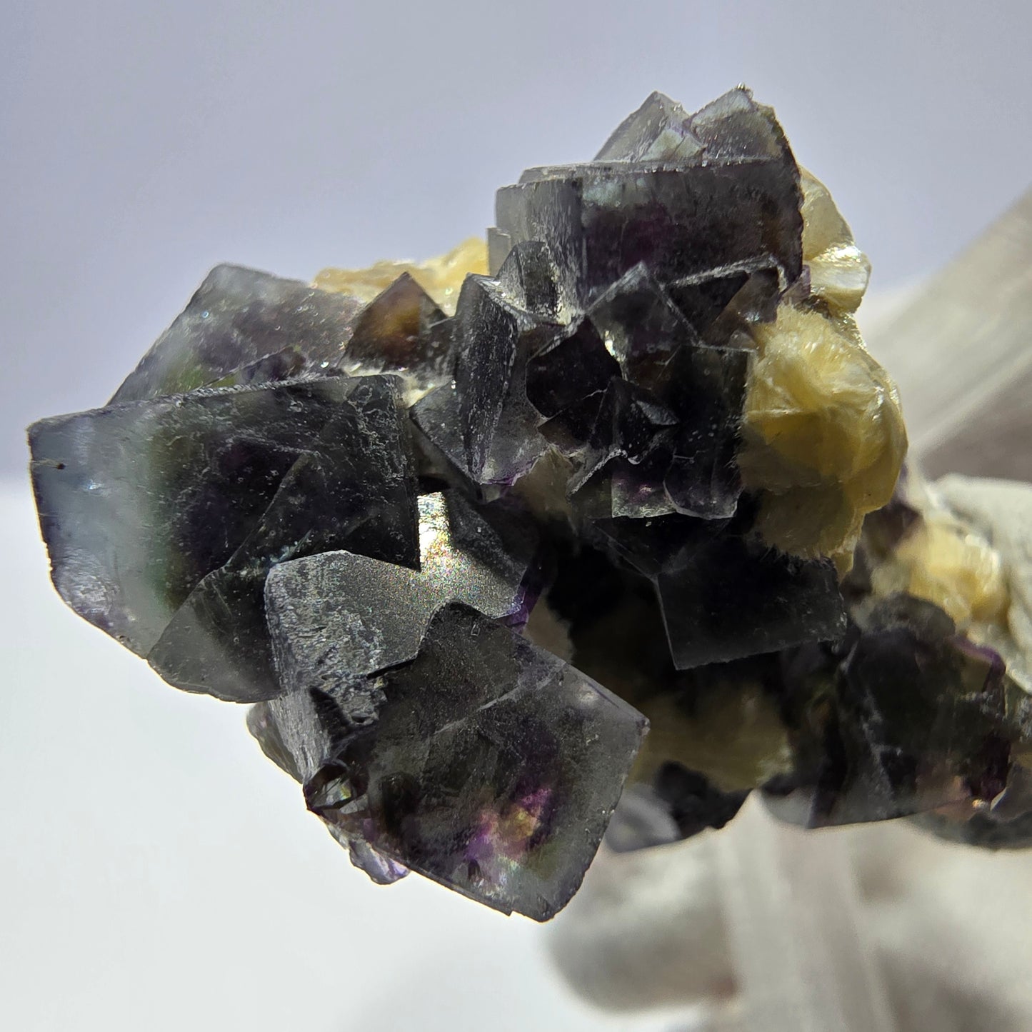 Cubes de fluorite fantôme colorés, spécimen de muscovite, Erongo, Namibie, 28 x 20 x 20 mm