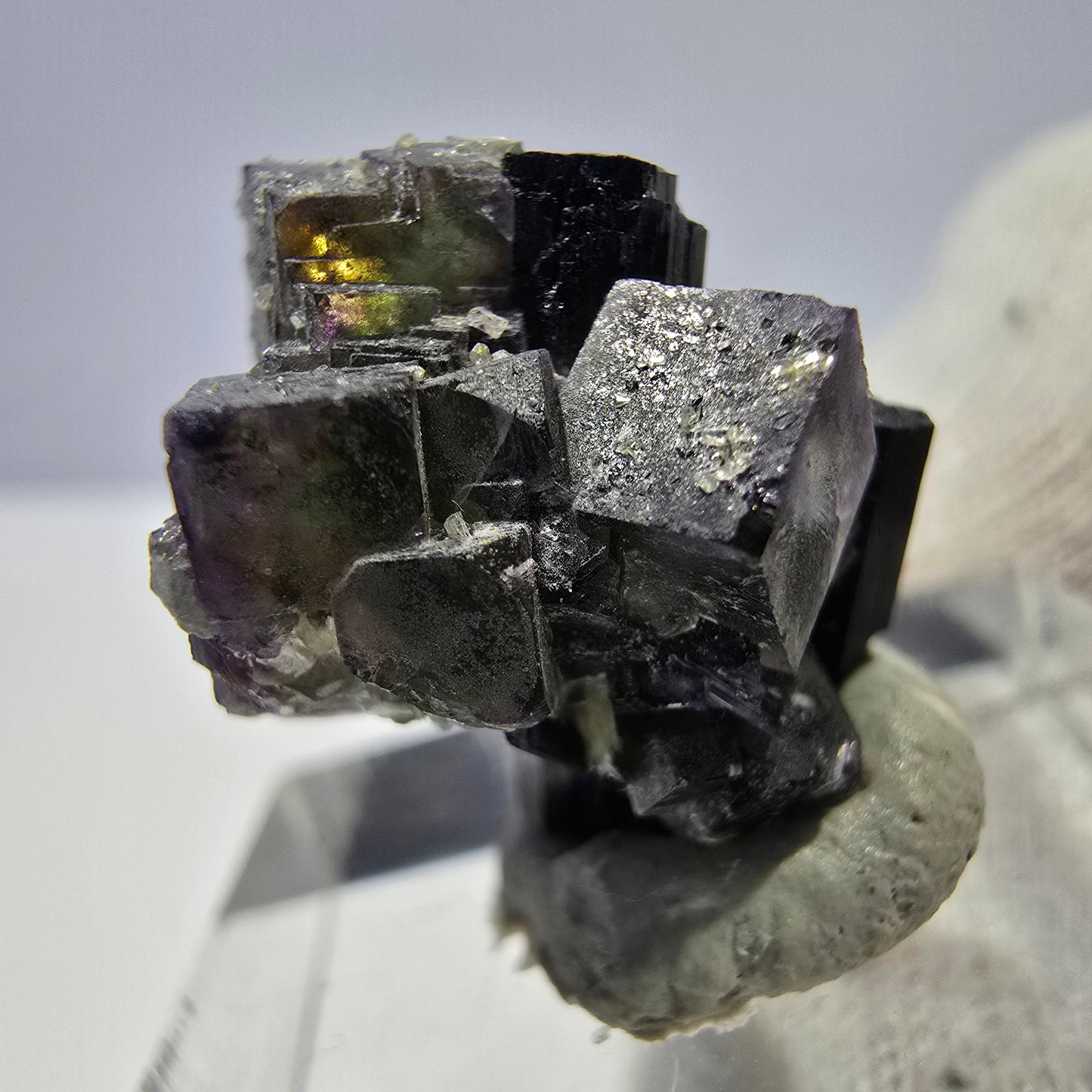 Fluorite fantôme colorée, Spécimen de tourmaline muscovite Schorl, Erongo, Namibie, 20 x 16 x 16 mm
