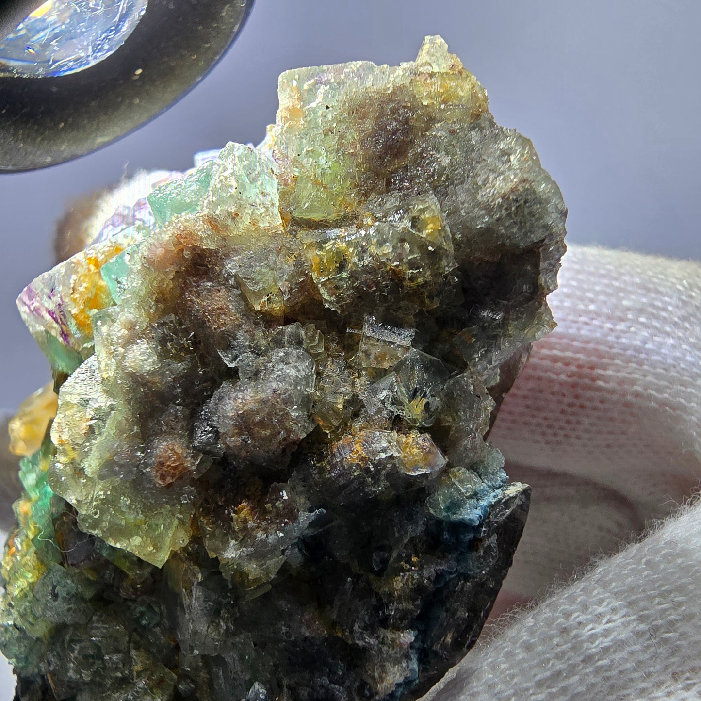 Phantom Fluorit Würfel zonal, Rauchquarz Stufe Erongo, Namibia 67*49*29mm