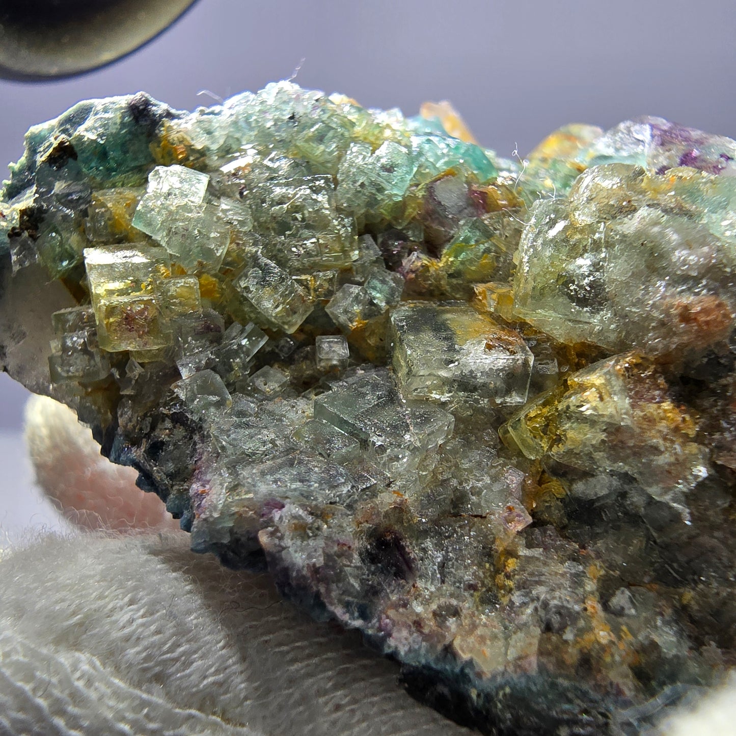 Phantom Fluorit Würfel zonal, Rauchquarz Stufe Erongo, Namibia 67*49*29mm