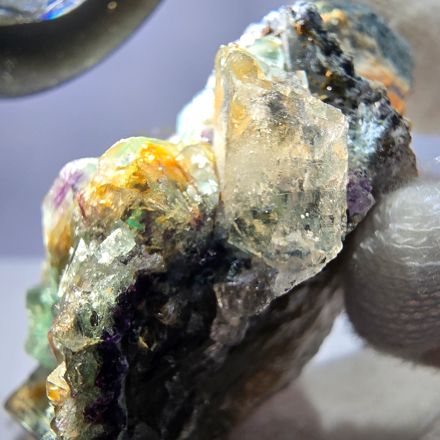 Phantom Fluorit Würfel zonal, Rauchquarz Stufe Erongo, Namibia 67*49*29mm