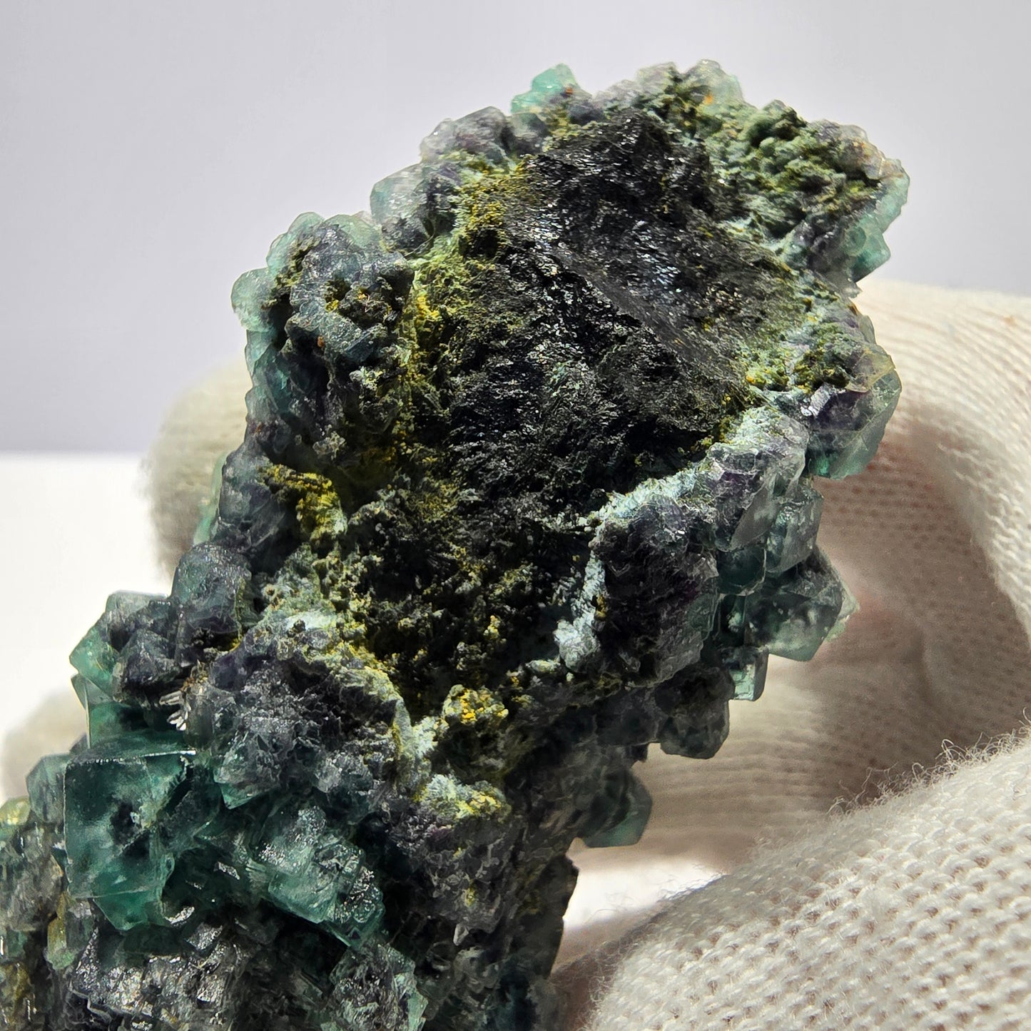 Cube de fluorite fantôme zonal, spécimen de tourmaline Schorl, Erongo, Namibie, 72 x 33 x 31 mm