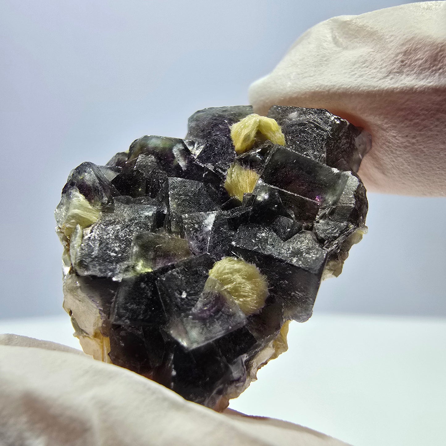 Cubes de fluorite fantôme colorés, spécimen de muscovite, Erongo, Namibie, 28 x 20 x 13 mm