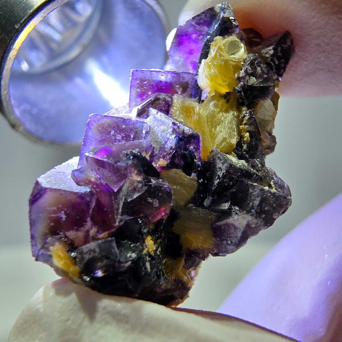 Cubes de fluorite fantôme colorés, spécimen de muscovite, Erongo, Namibie, 27 x 16 x 13 mm