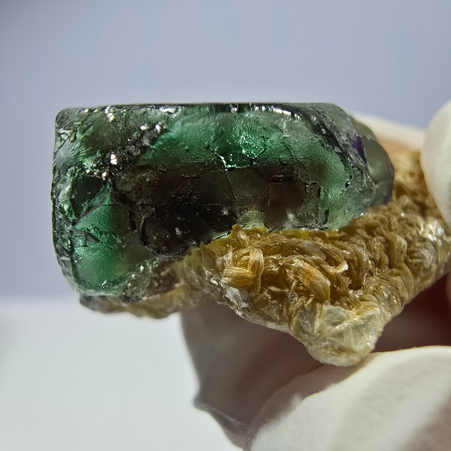 Cube de fluorite fantôme, spécimen de muscovite, Erongo, Namibie, 26 x 20 x 13 mm