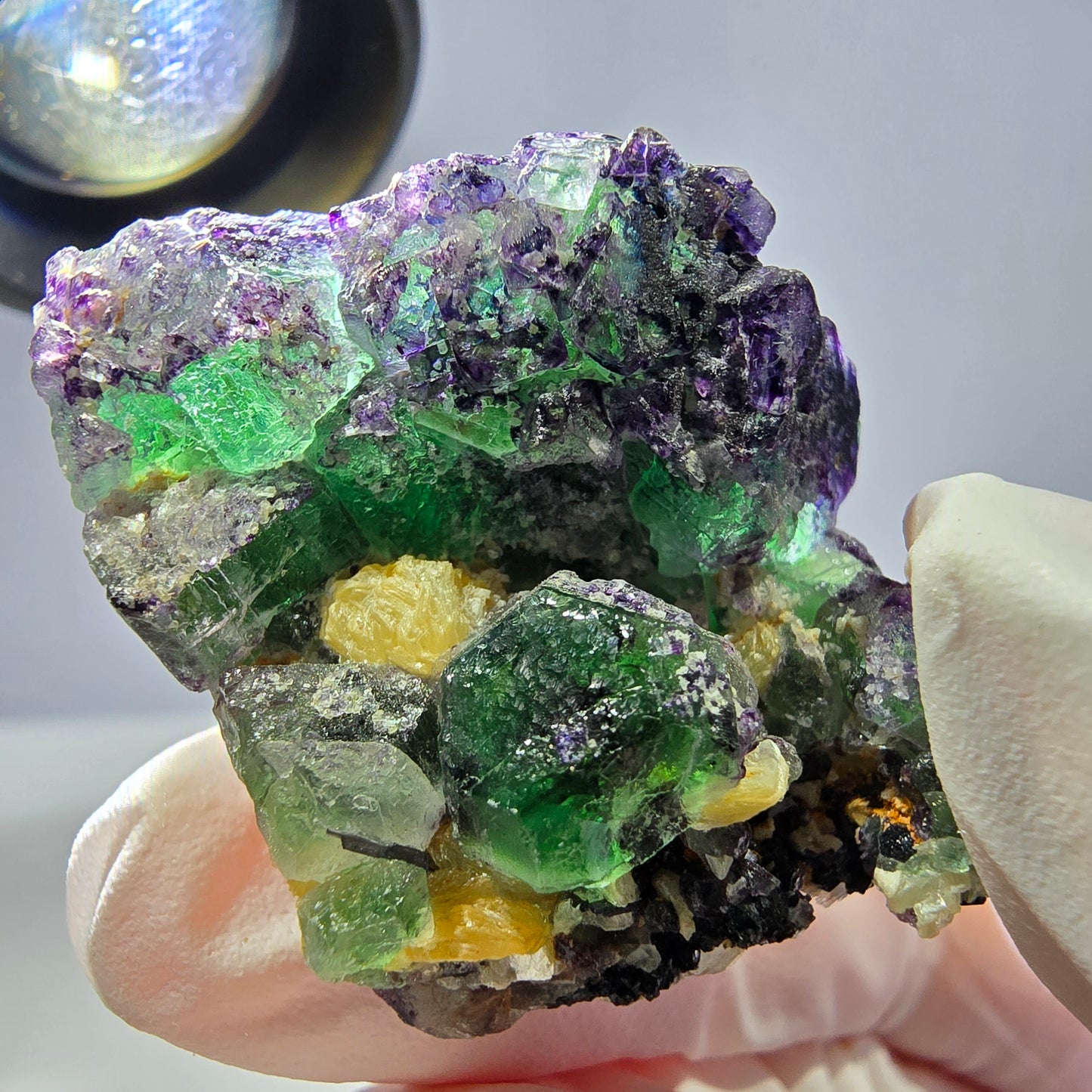 Cube de fluorite fantôme, zonal, muscovite, spécimen de tourmaline Schorl, Erongo, Namibie, 43 x 30 x 28 mm