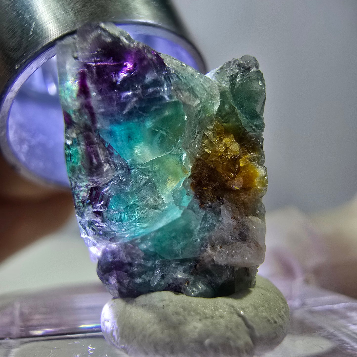 Spécimen de cube de fluorite fantôme, vert violet, Okorusu, Namibie, 18 x 14 x 12 mm