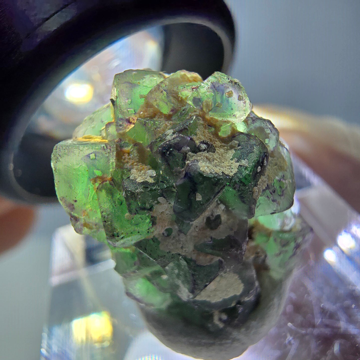 Cube de fluorite fantôme, zonal, spécimen de tourmaline Schorl, Erongo, Namibie, 18 x 15 x 15 mm