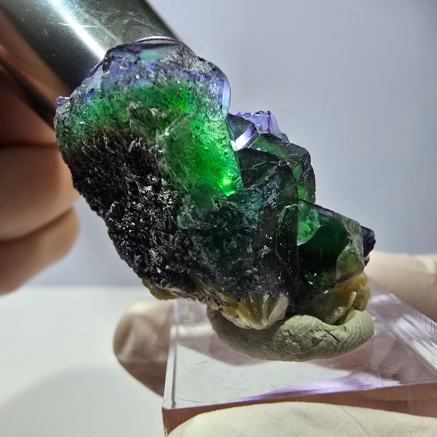Cube de fluorite fantôme, zonal, muscovite, spécimen de tourmaline Schorl, Erongo, Namibie, 37 x 24 x 20 mm