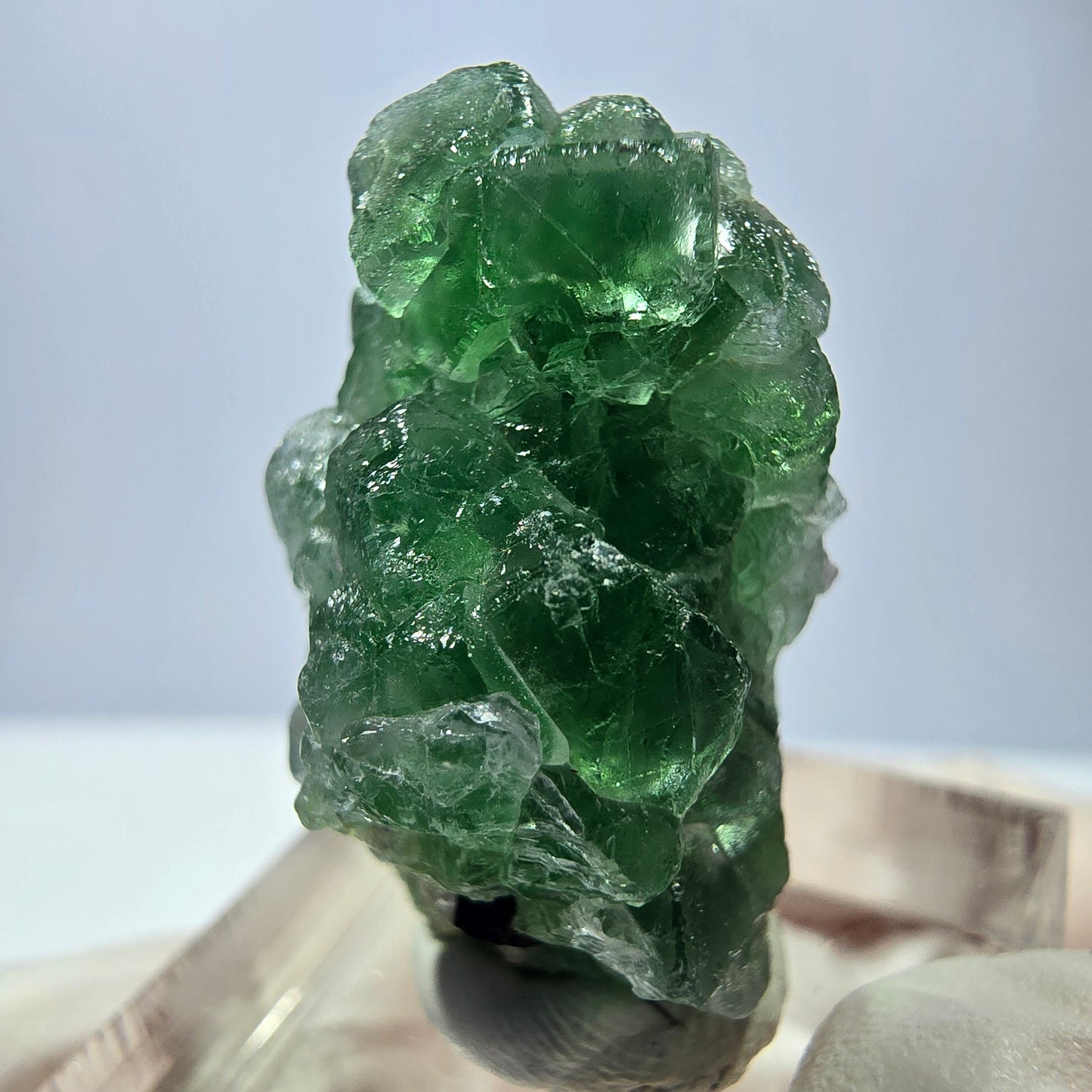 Cube de fluorite fantôme, muscovite et tourmaline Schorl, spécimen d'Erongo, Namibie, 29 x 19 x 17 mm