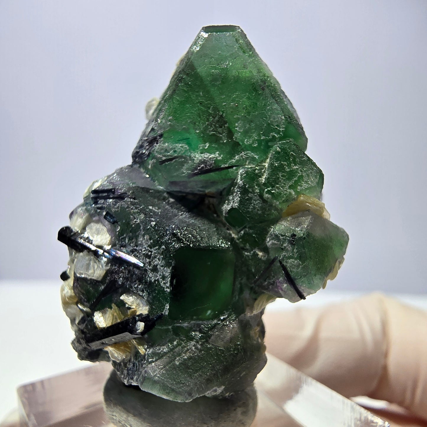 Cube de fluorite fantôme hexagonal, muscovite, tourmaline Schörl Erongo, Namibie 39*25*21mm