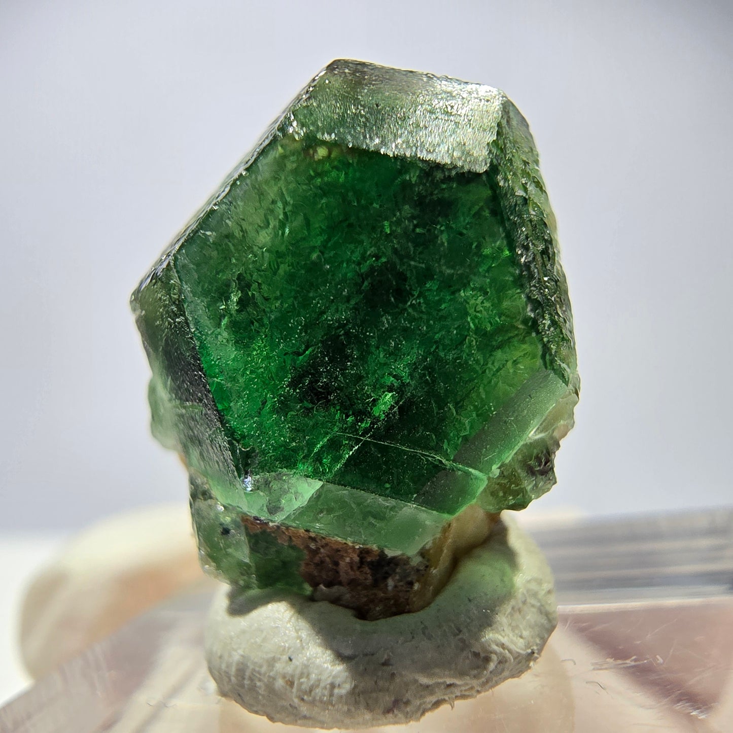 Cube hexagonal de fluorite fantôme, muscovite, tourmaline Schörl, Erongo, Namibie, 20 x 17 x 13 mm
