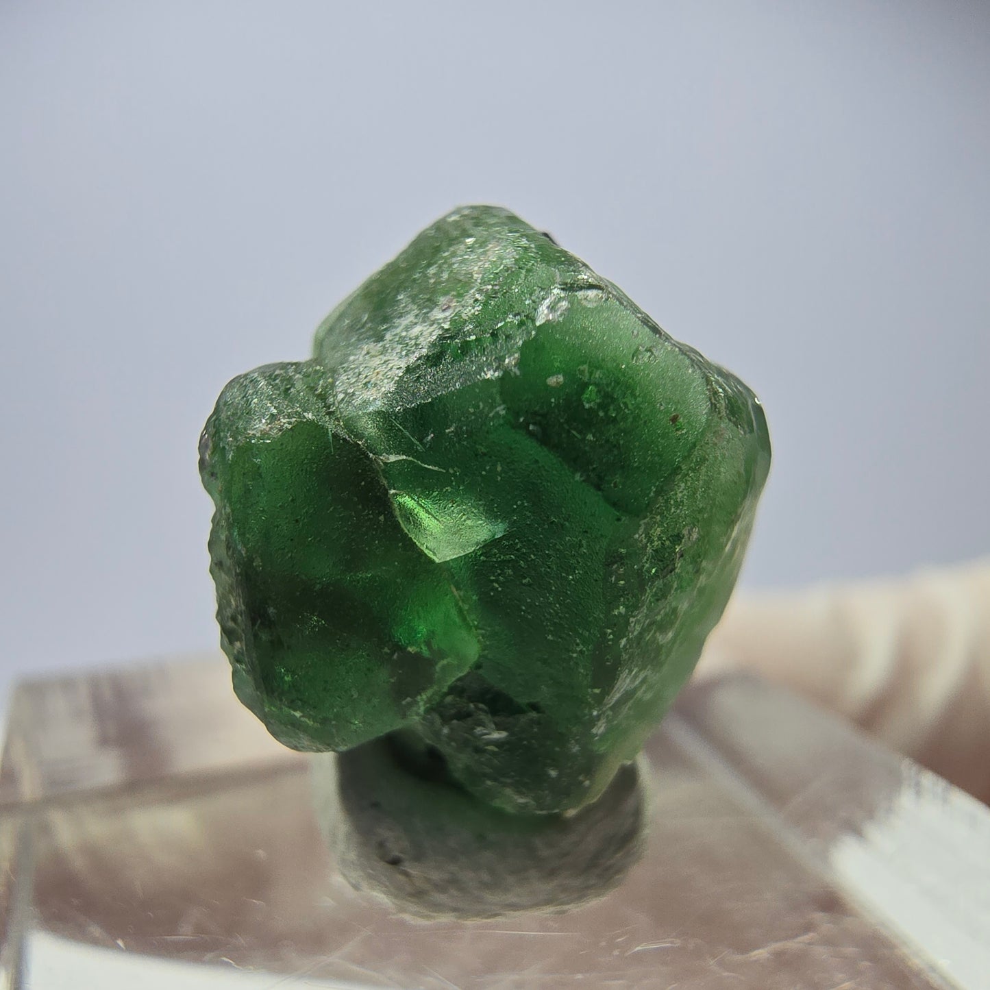 Cube hexagonal de fluorite fantôme, muscovite, tourmaline Schörl, Erongo, Namibie, 14 x 14 x 14 mm