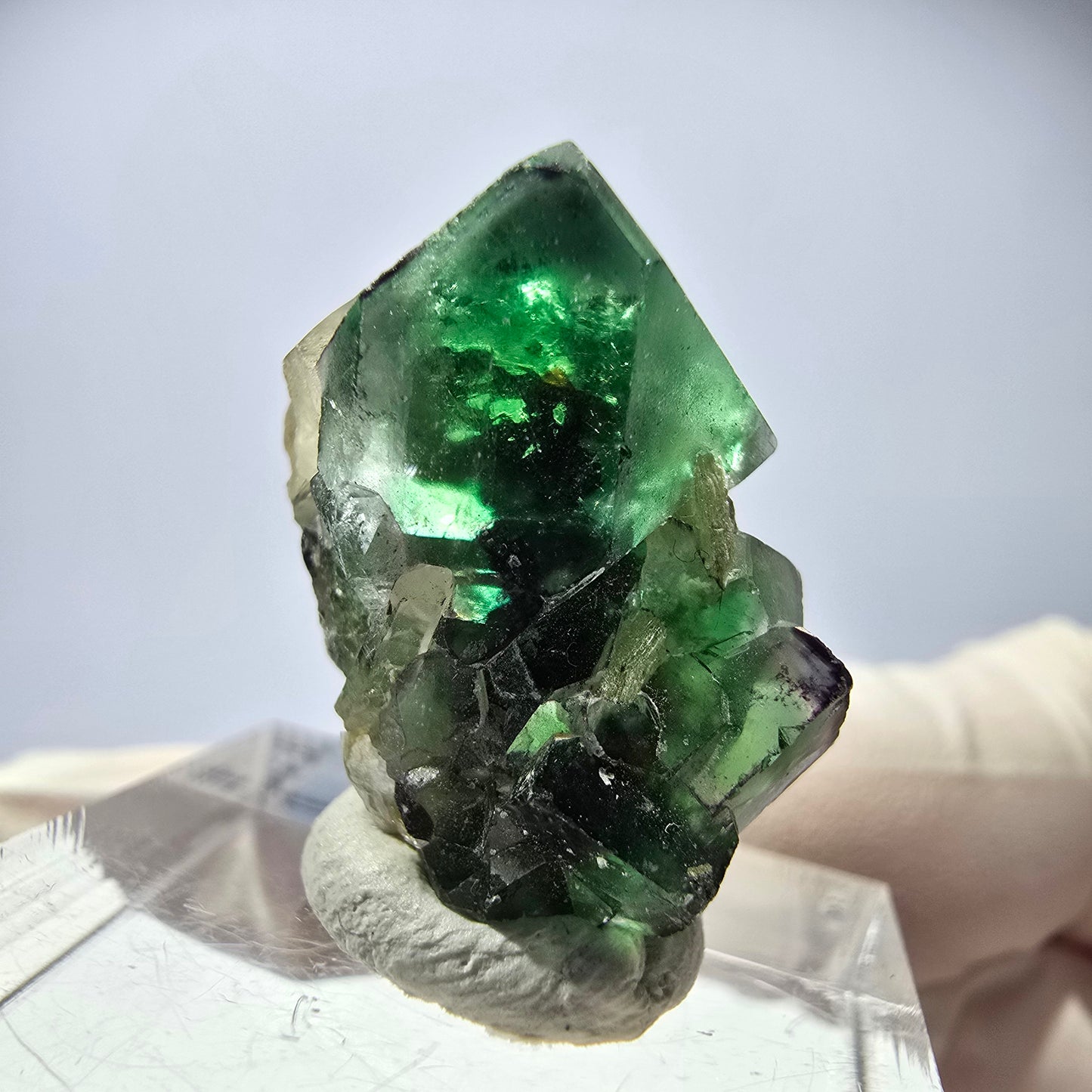 Fluorite fantôme, quartz fumé, hyalite, tourmaline Schörl, muscovite, Erongo, Namibie, 24 x 15 x 16 mm