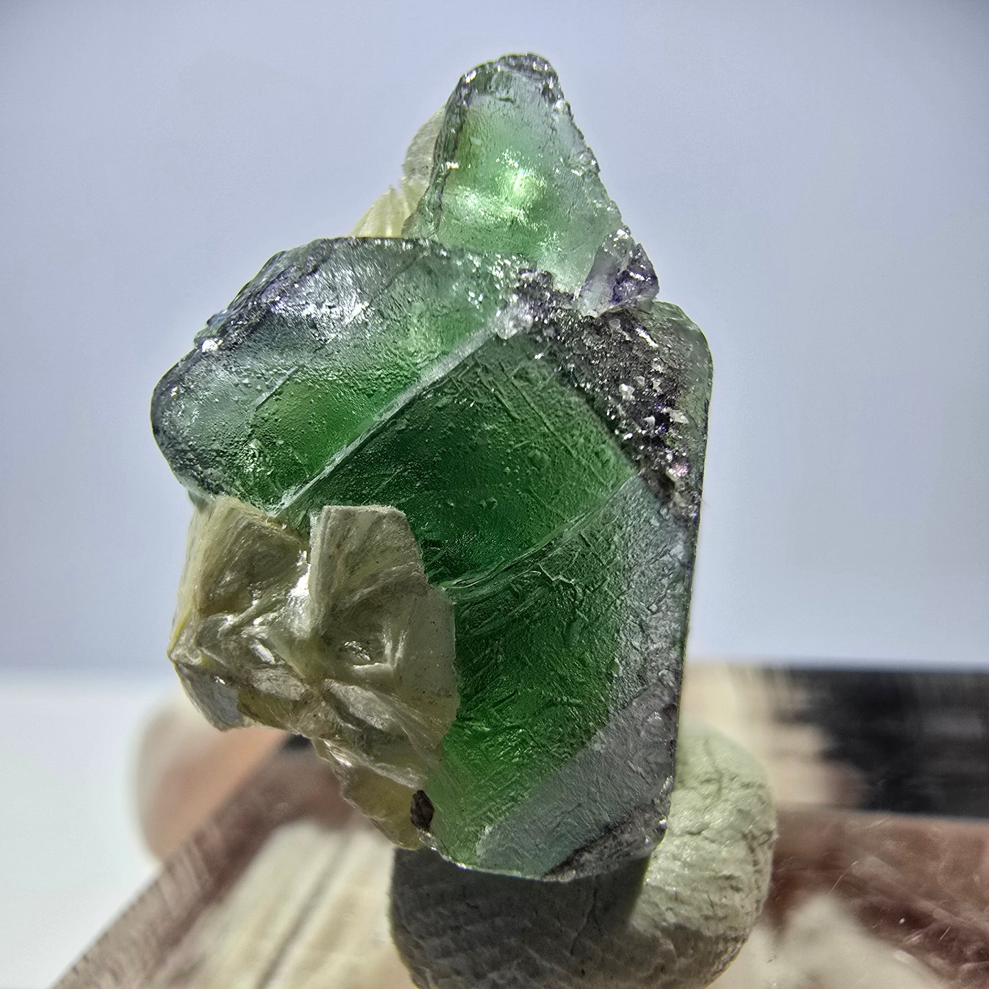 Cube de fluorite fantôme, muscovite et tourmaline Schorl, spécimen d'Erongo, Namibie, 18 x 14 x 13 mm