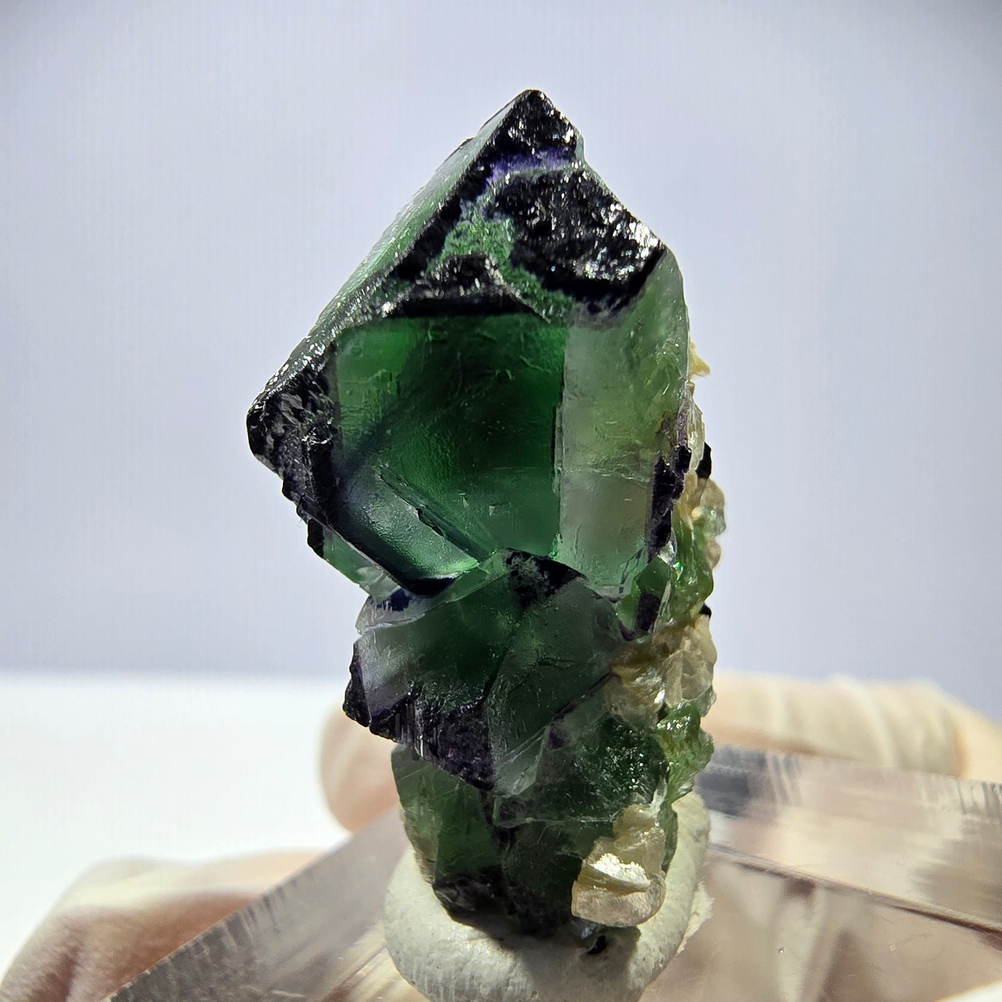 Cube de fluorite fantôme, zonal, muscovite, spécimen de tourmaline Schorl, Erongo, Namibie, 29 x 21 x 14 mm