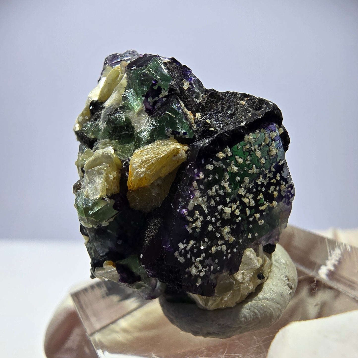 Cube de fluorite fantôme, zonal, muscovite, spécimen de tourmaline Schorl, Erongo, Namibie, 28 x 23 x 15 mm
