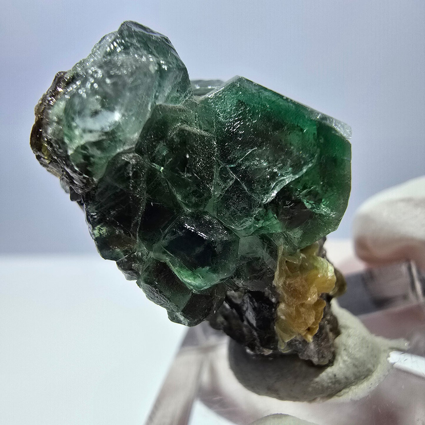 Cube de fluorite fantôme hexagonal, muscovite, tourmaline Schörl Erongo, Namibie 32*26*21mm