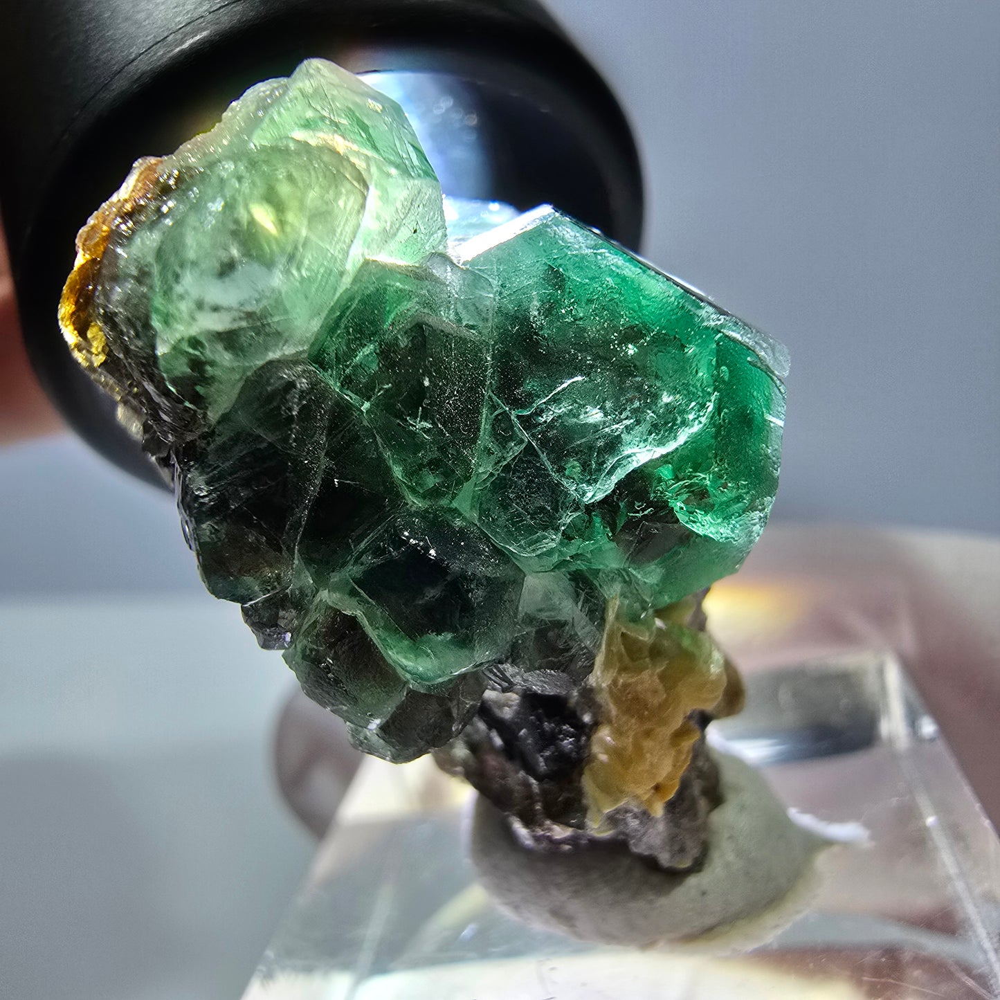 Cube de fluorite fantôme hexagonal, muscovite, tourmaline Schörl Erongo, Namibie 32*26*21mm