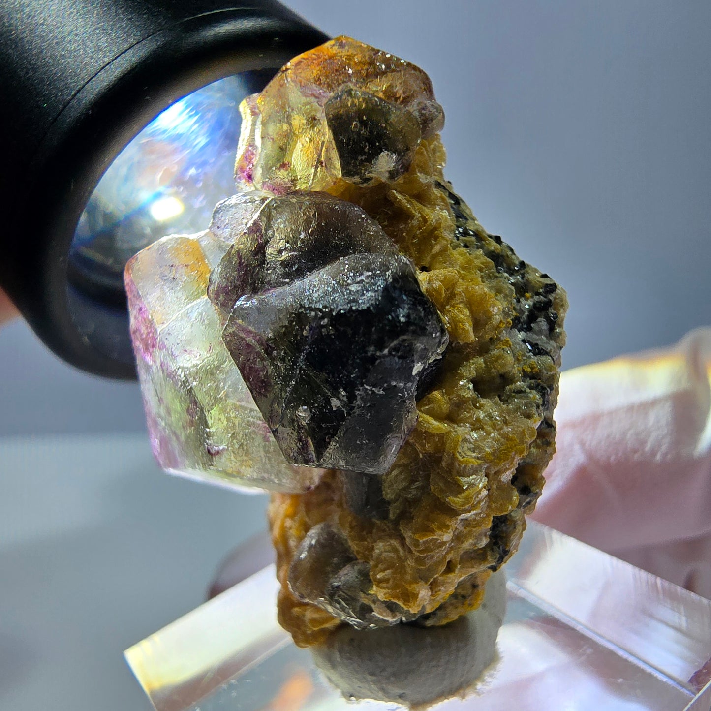 Phantom Fluorit Würfel hexagonal, Muskovit, Schörl Turmalin Erongo, Namibia 36*26*18mm