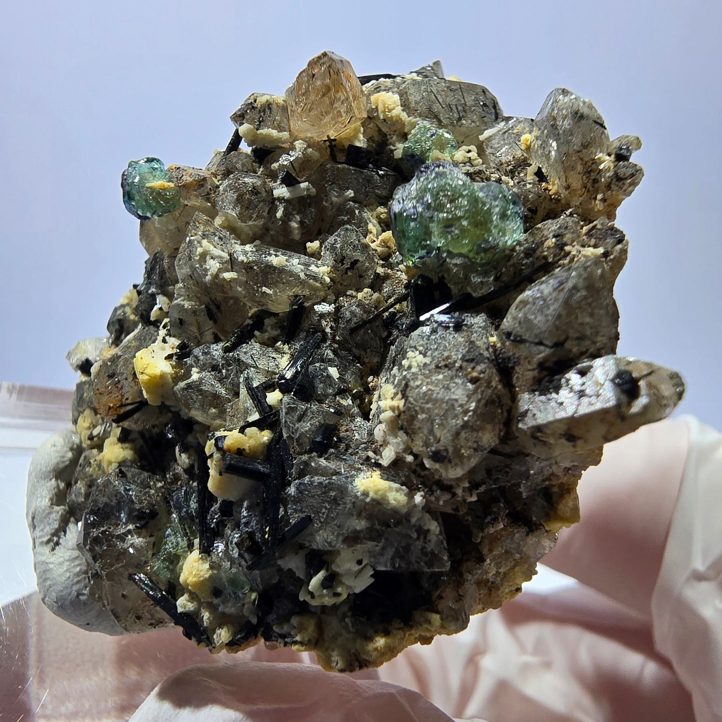 Phantom Fluorit Würfel Rauchqaurz Schörl Turmalin Muskovit Erongo, Namibia 44*34*26mm