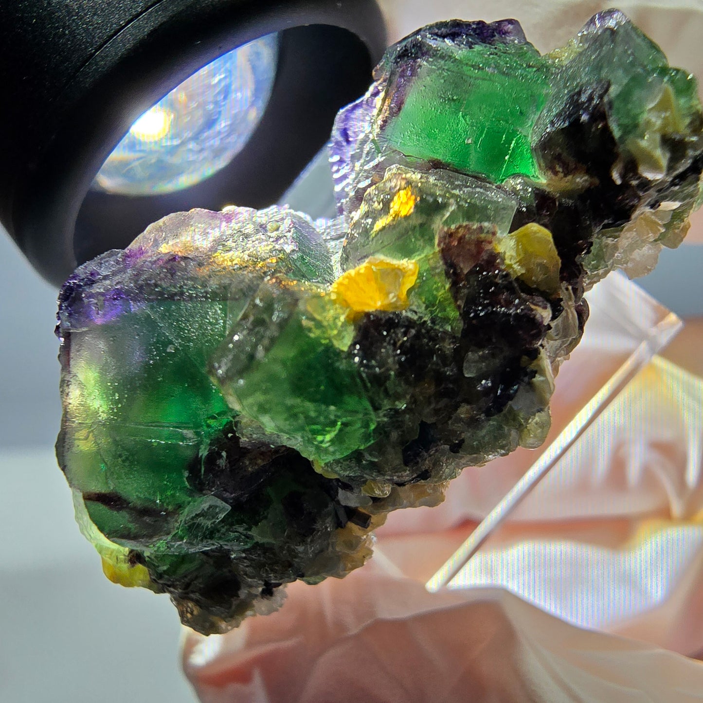 Cube de fluorite fantôme, zonal, muscovite, spécimen de tourmaline Schorl, Erongo, Namibie, 40 x 27 x 21 mm