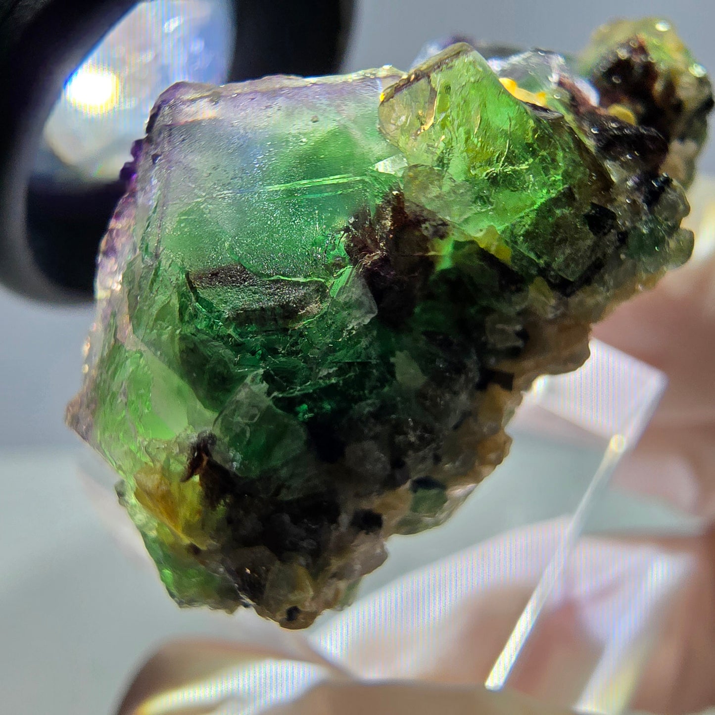 Cube de fluorite fantôme, zonal, muscovite, spécimen de tourmaline Schorl, Erongo, Namibie, 40 x 27 x 21 mm