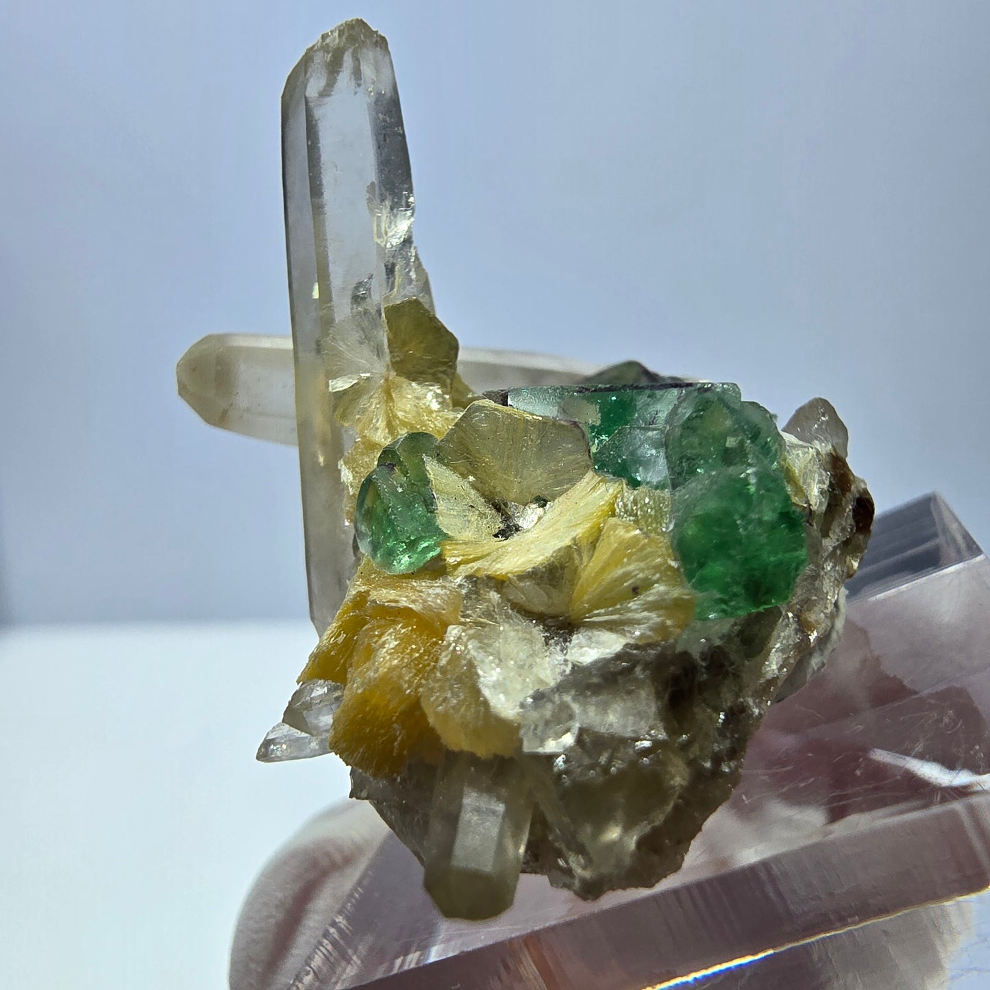 Phantom Fluorit Würfel Rauchqaurz Muskovit Stufe Erongo, Namibia 37*29*23mm