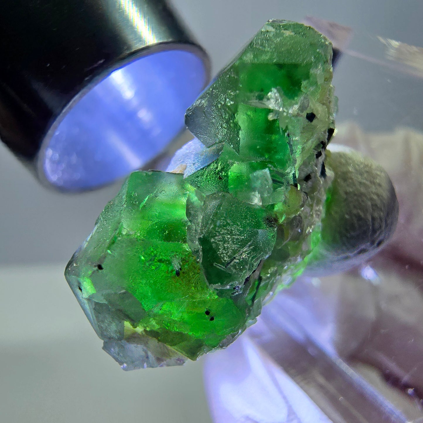 Spécimen de quartz fumé muscovite, cube de fluorite fantôme, Erongo, Namibie, 22 x 18 x 11 mm