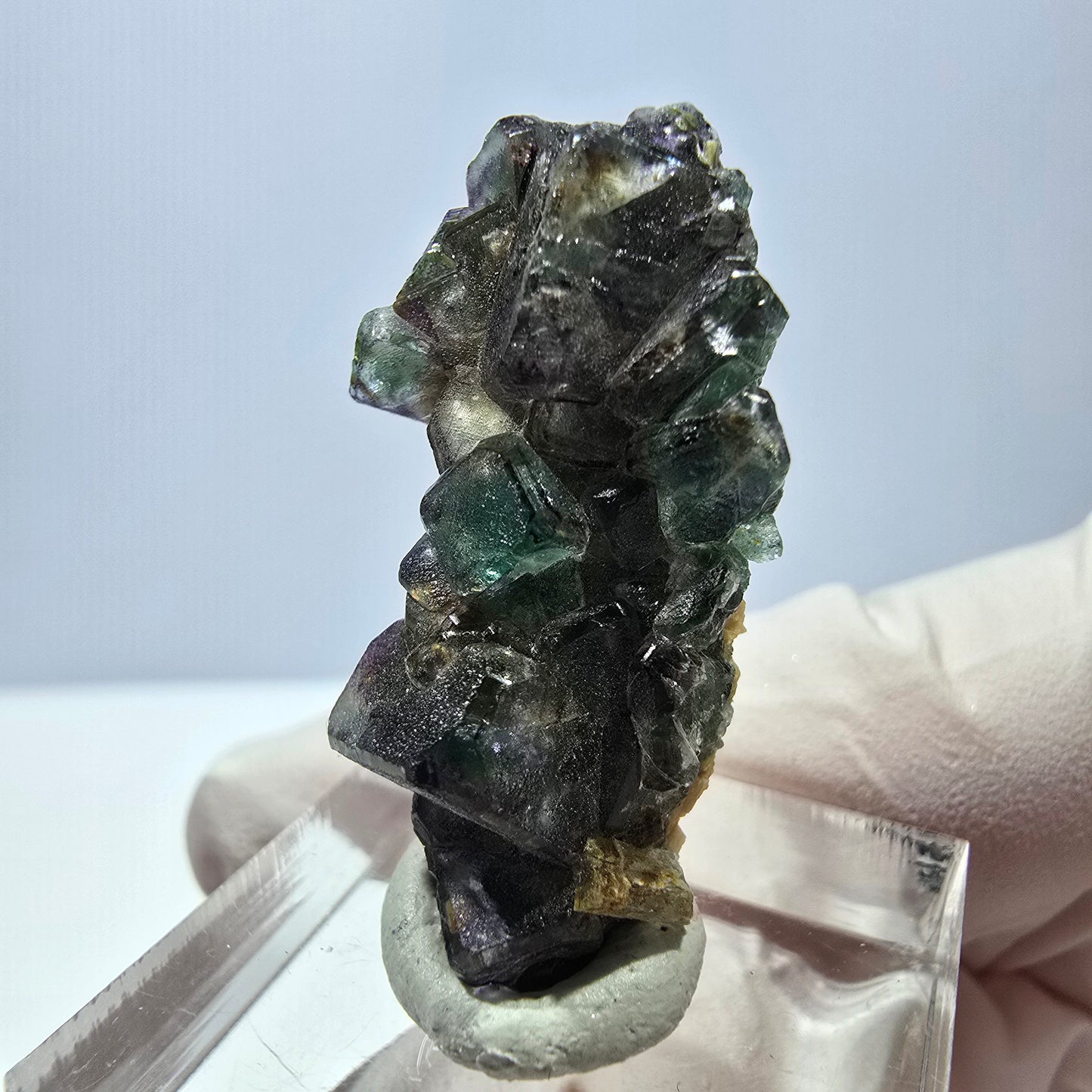 Cube de fluorite fantôme zonal, béryl, spécimen de muscovite, Erongo, Namibie, 33 x 19 x 11 mm