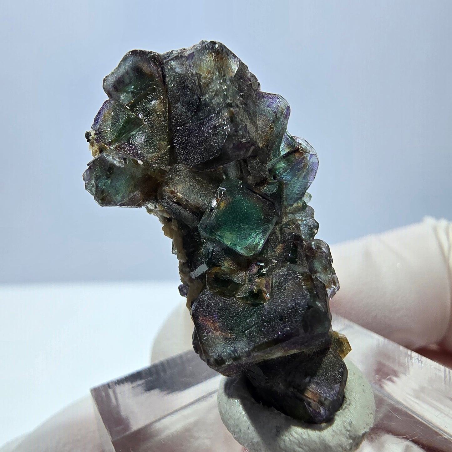 Cube de fluorite fantôme zonal, béryl, spécimen de muscovite, Erongo, Namibie, 33 x 19 x 11 mm
