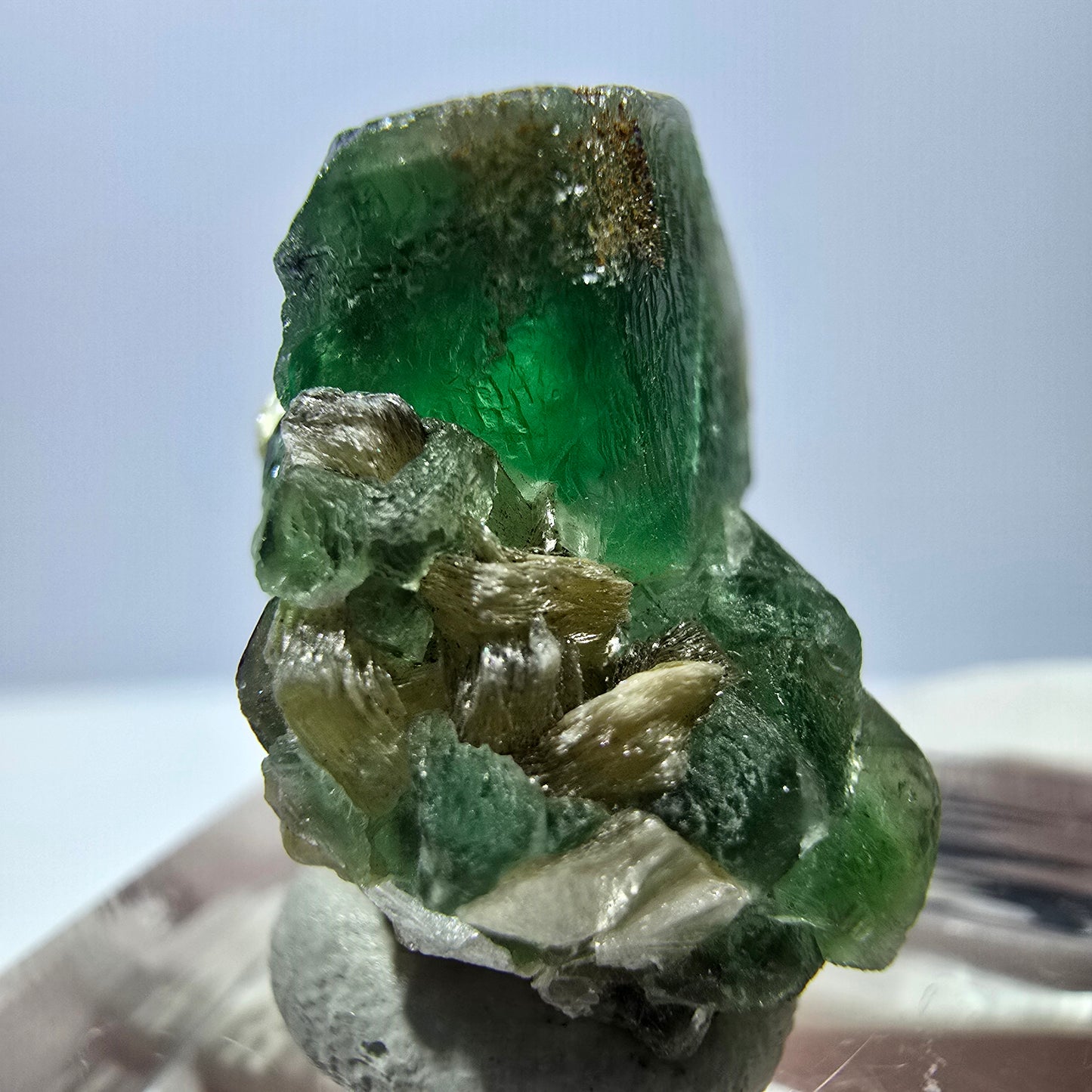 Cube de fluorite fantôme, spécimen de muscovite, Erongo, Namibie, 23 x 17 x 17 mm