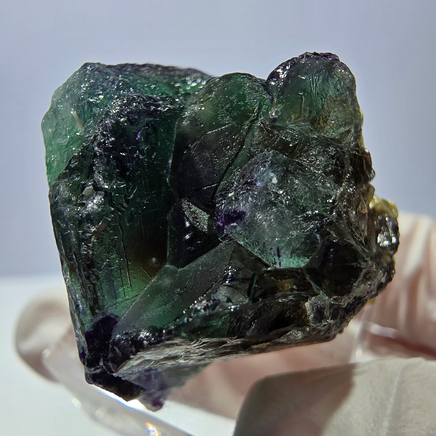 Cube de fluorite fantôme, zonal, spécimen de muscovite, Erongo, Namibie, 33 x 28 x 26 mm