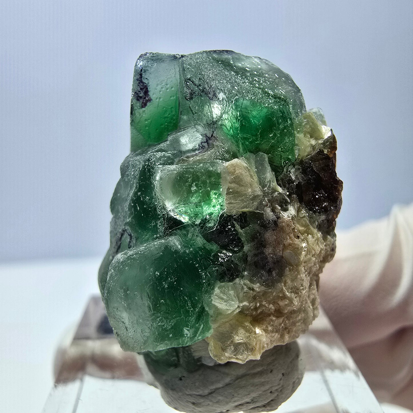 Cube de fluorite fantôme, zonal, spécimen de muscovite, Erongo, Namibie, 29 x 22 x 20 mm