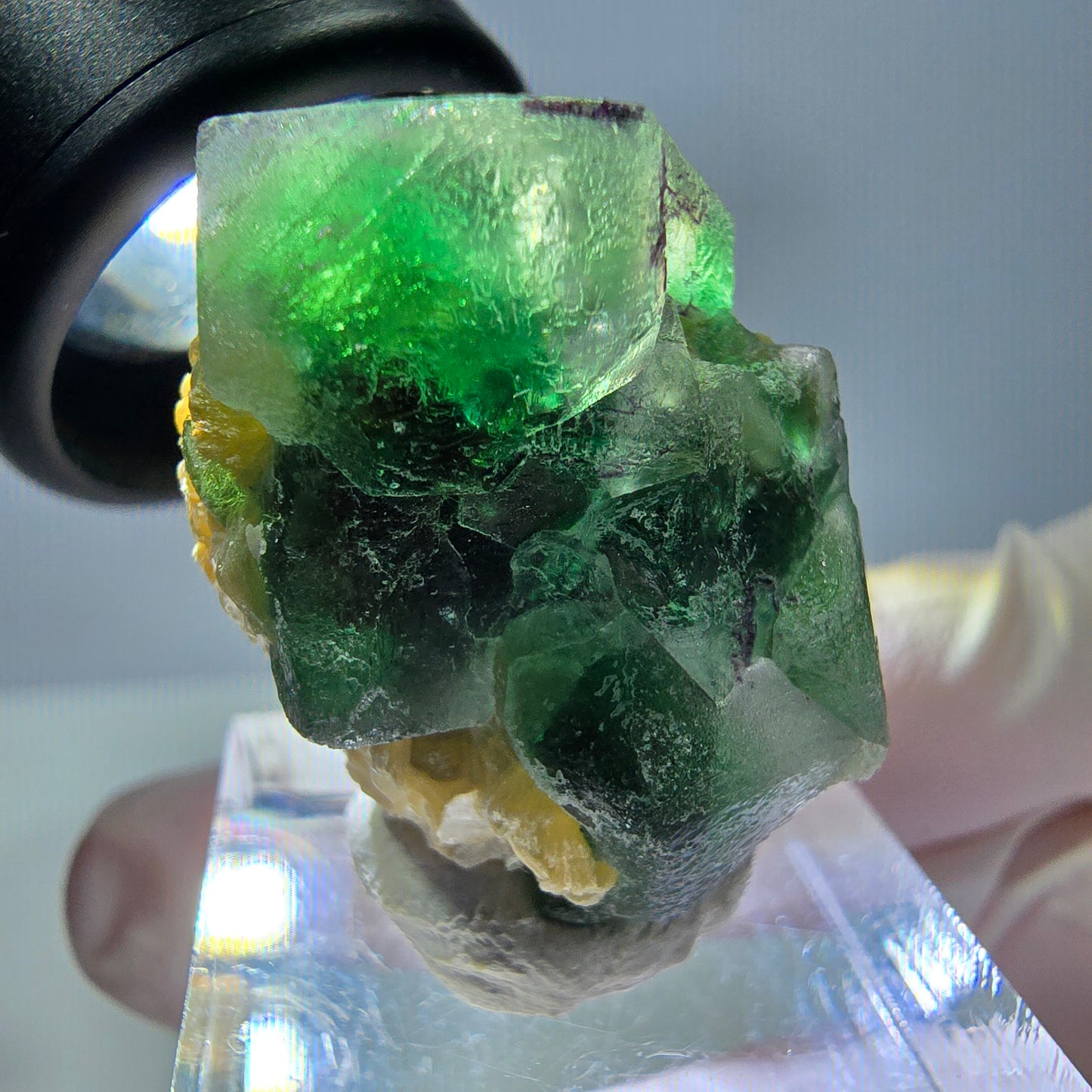 Cube de fluorite fantôme, zonal, spécimen de muscovite, Erongo, Namibie, 29 x 22 x 20 mm