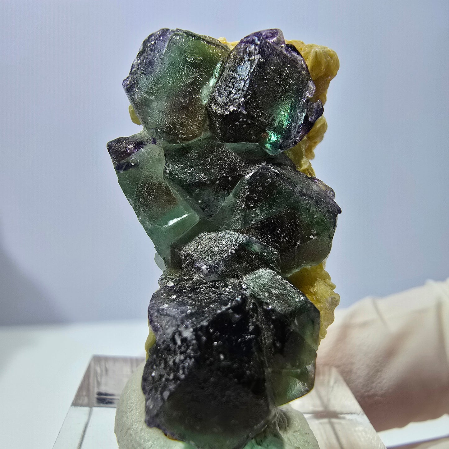 Cube de fluorite fantôme, zonal, spécimen de muscovite, Erongo, Namibie, 38 x 21 x 19 mm