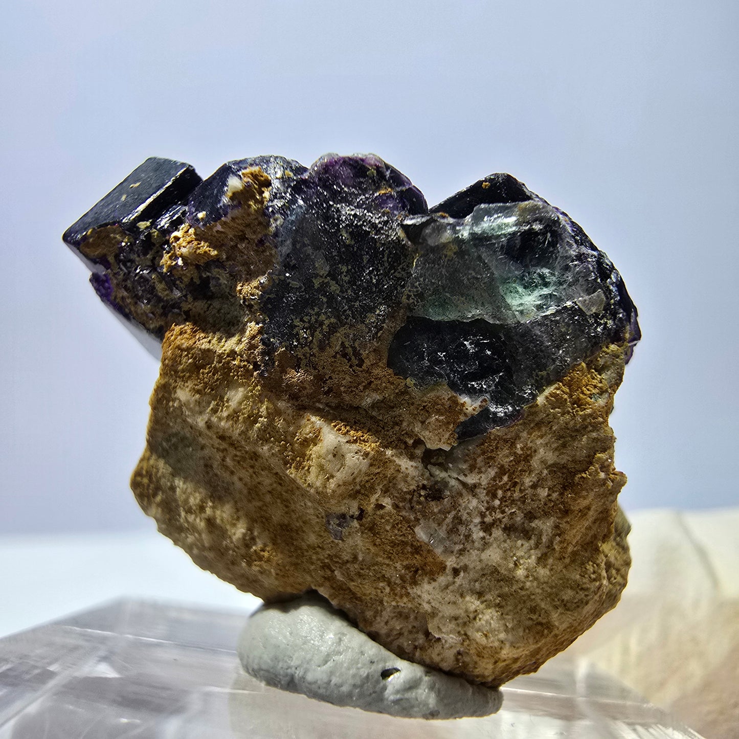 Phantom Fluorit Würfel, zonal, Orthoklas Stufe Erongo, Namibia 27*22*13mm