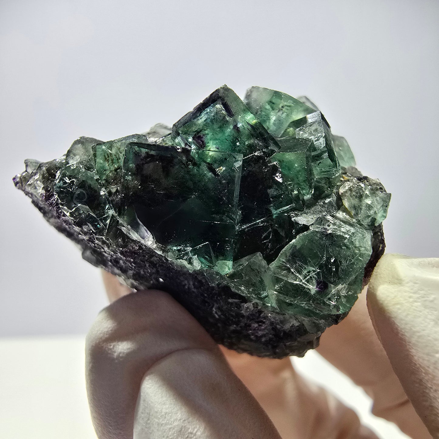 Spécimen de cube de fluorite fantôme, zonal, vert violet Okorusu, Namibie 35*34*29 mm
