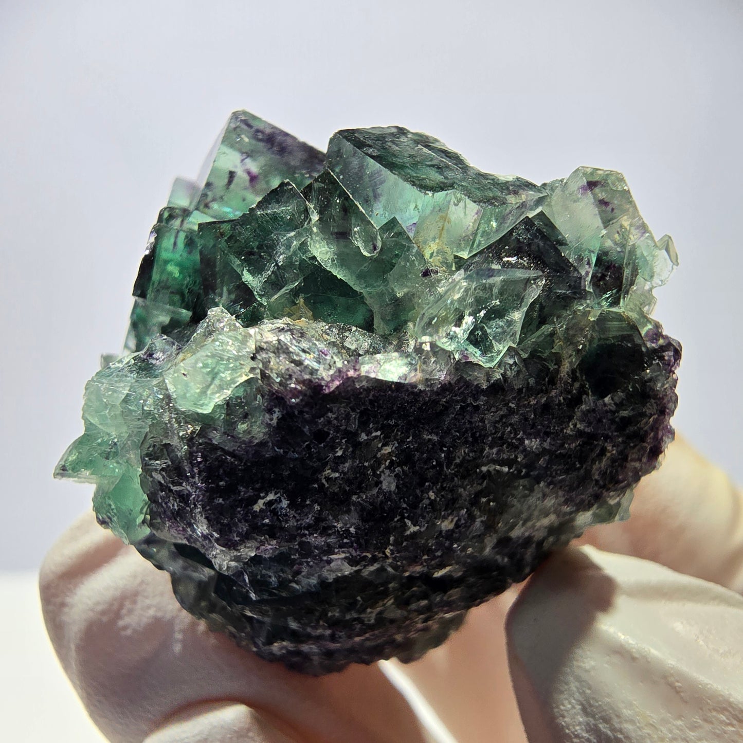 Spécimen de cube de fluorite fantôme, zonal, vert violet Okorusu, Namibie 35*34*29 mm