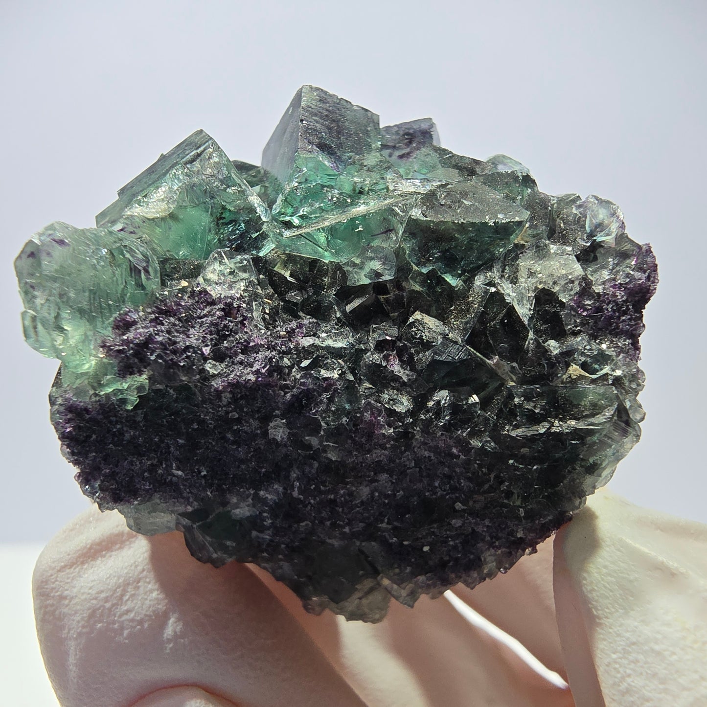 Spécimen de cube de fluorite fantôme, zonal, vert violet Okorusu, Namibie 35*34*29 mm