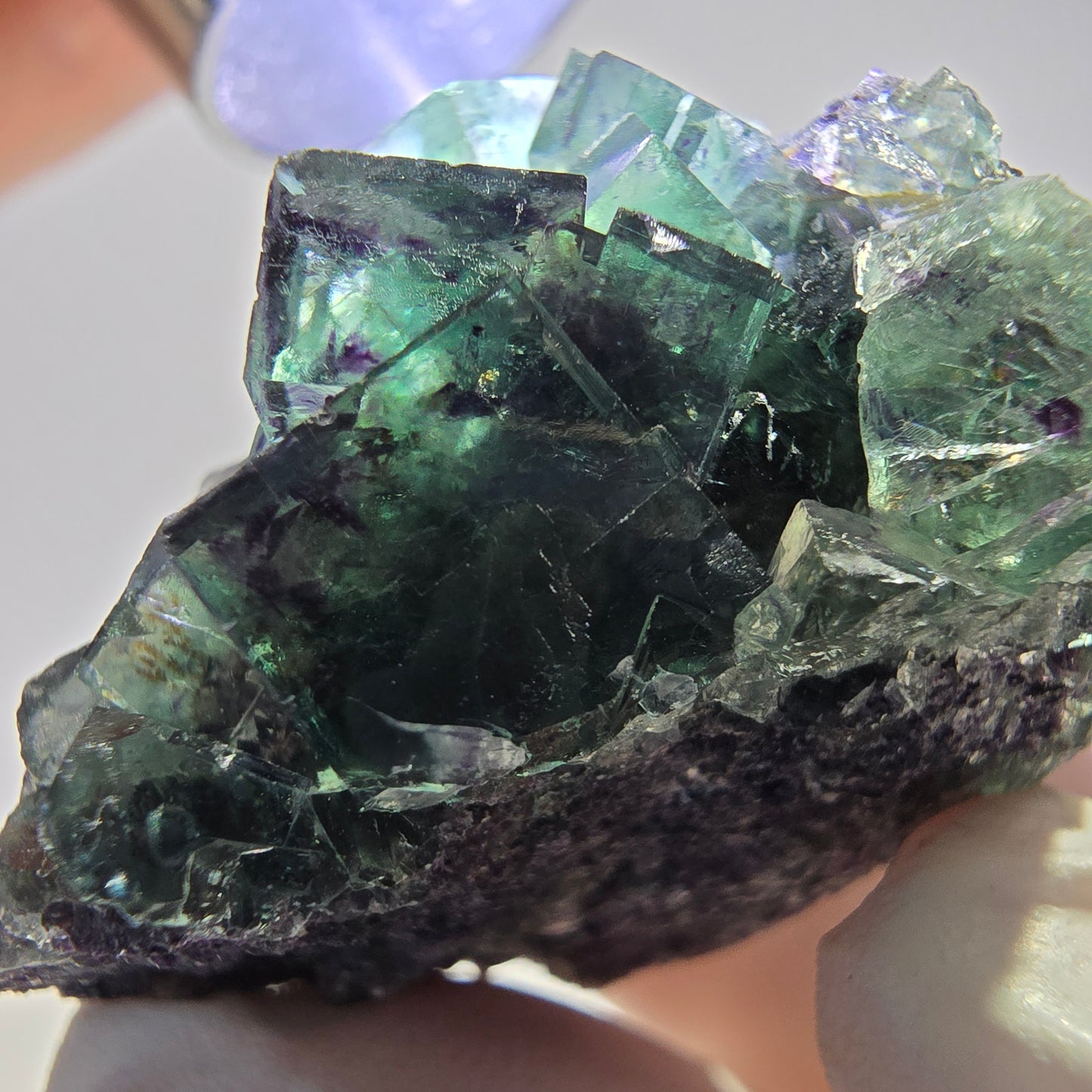 Spécimen de cube de fluorite fantôme, zonal, vert violet Okorusu, Namibie 35*34*29 mm