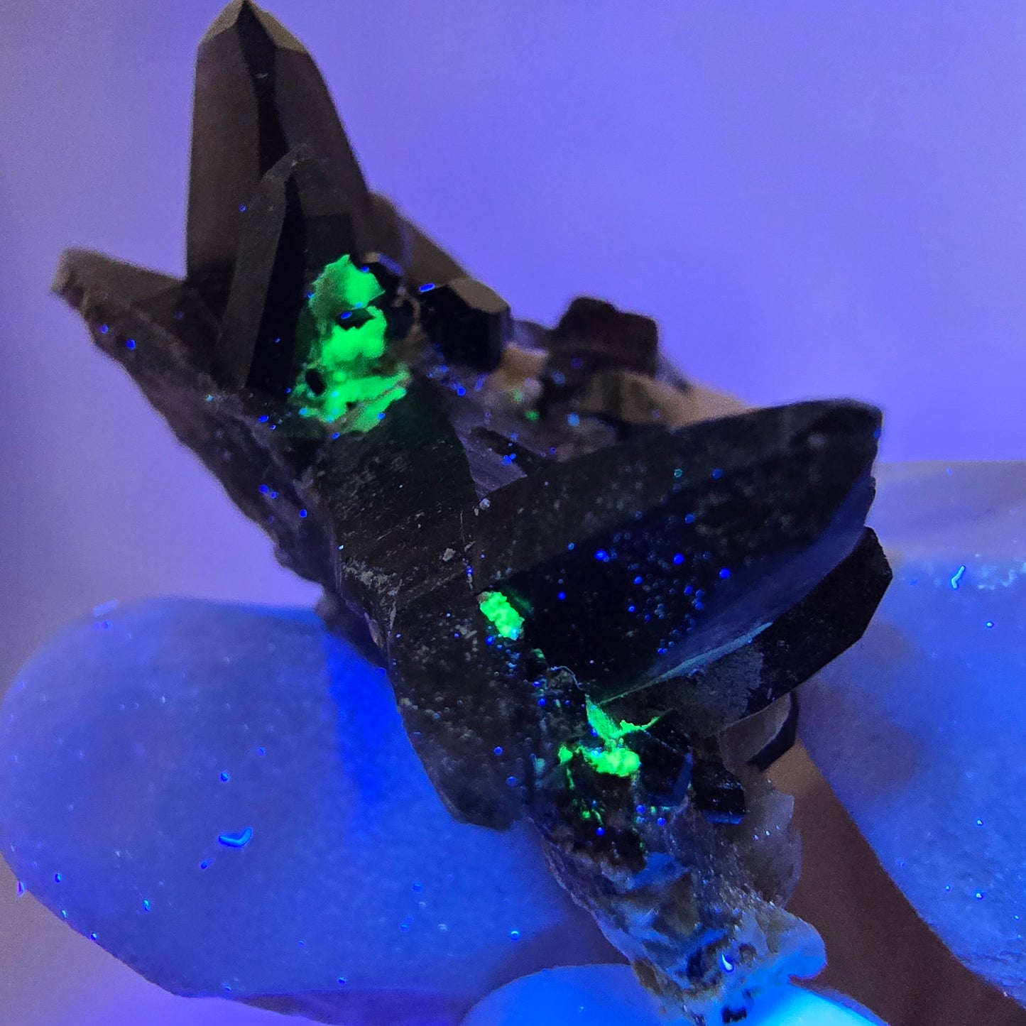 Spécimen rare de tourmaline Schorl, quartz fumé et hyalite, Erongo, Namibie, 37 x 29 x 19 mm